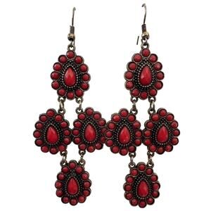 Vintage 1990s Southwestern Red Cabochon Chandelier Earrings